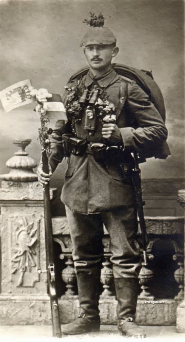 Fabulous Studio Portraits of German Soldiers with Flowers, 1910s WWI