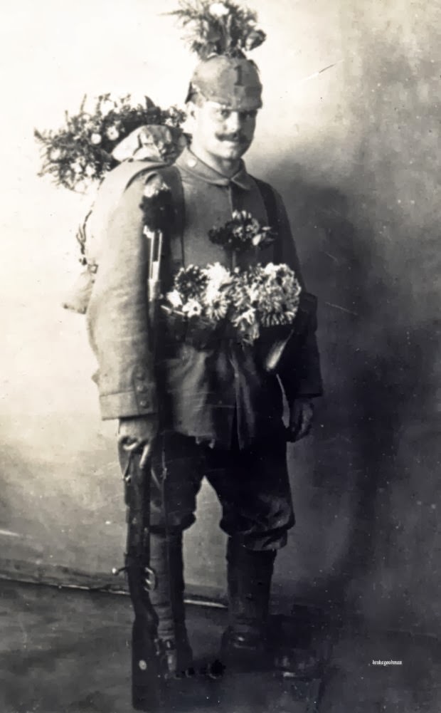 Fabulous Studio Portraits of German Soldiers with Flowers, 1910s WWI