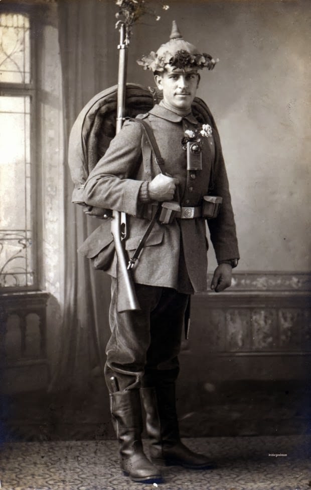 Fabulous Studio Portraits of German Soldiers with Flowers, 1910s WWI