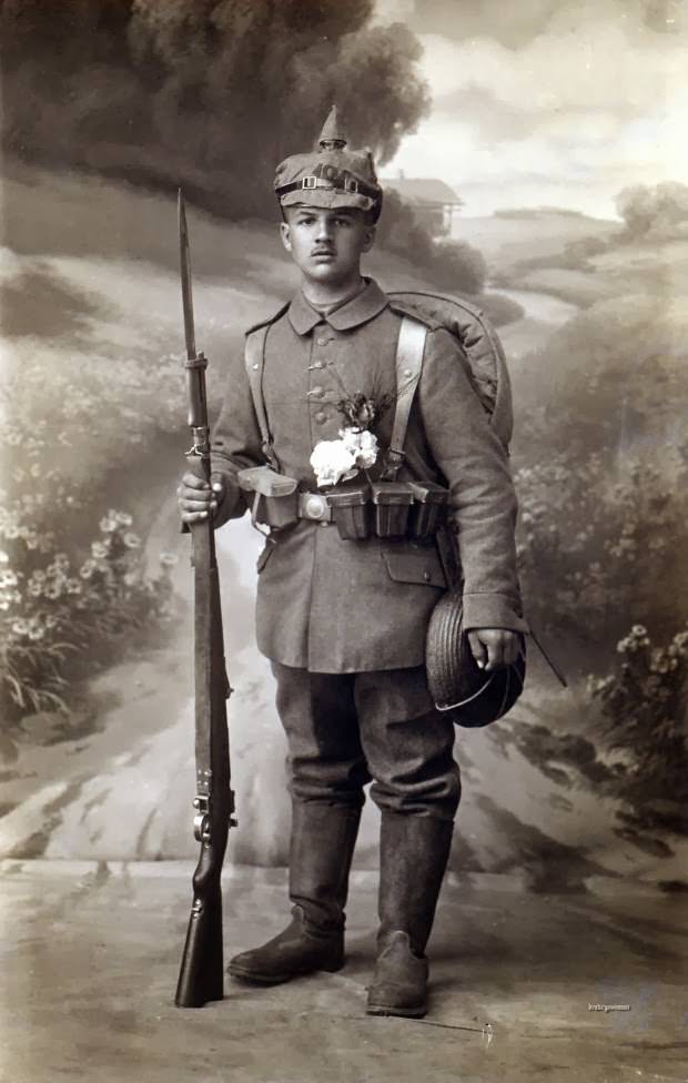 Fabulous Studio Portraits of German Soldiers with Flowers, 1910s WWI