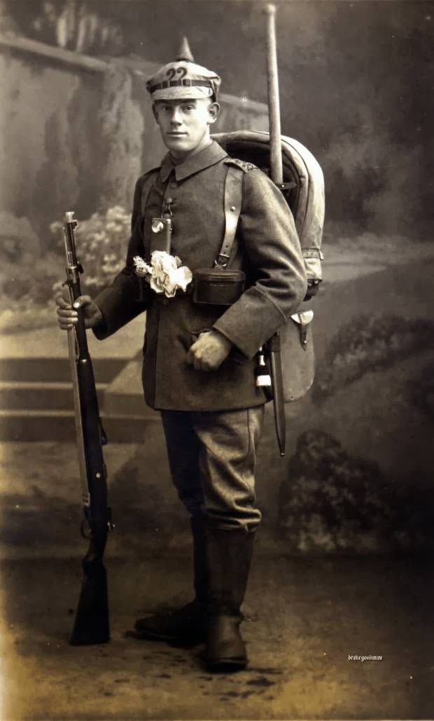 Fabulous Studio Portraits of German Soldiers with Flowers, 1910s WWI