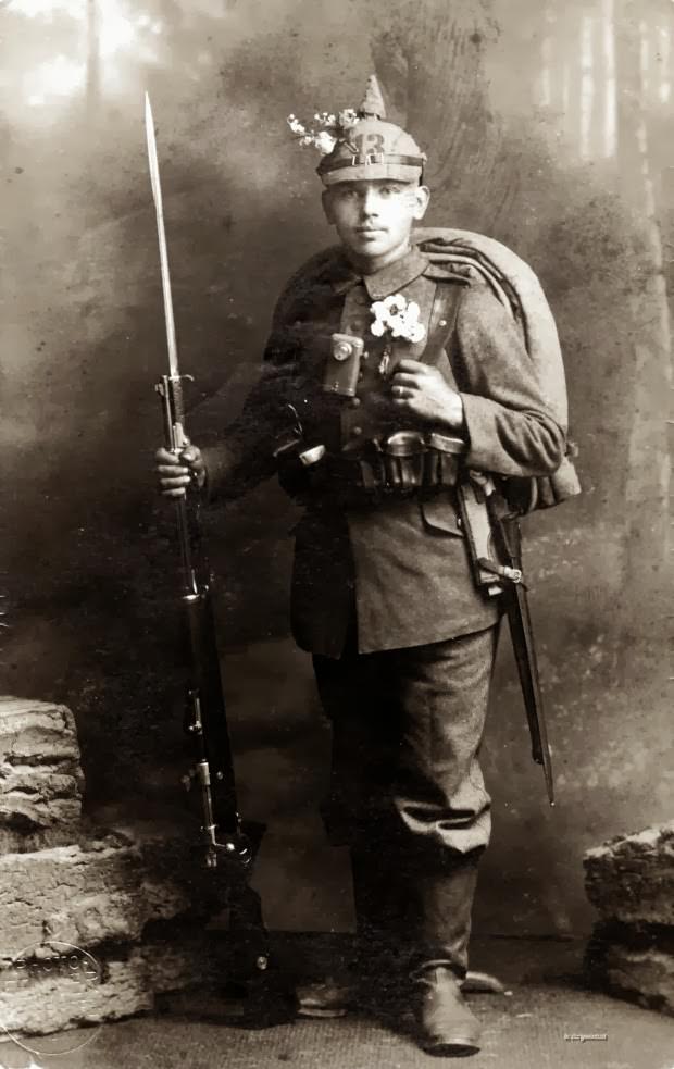 Fabulous Studio Portraits of German Soldiers with Flowers, 1910s WWI