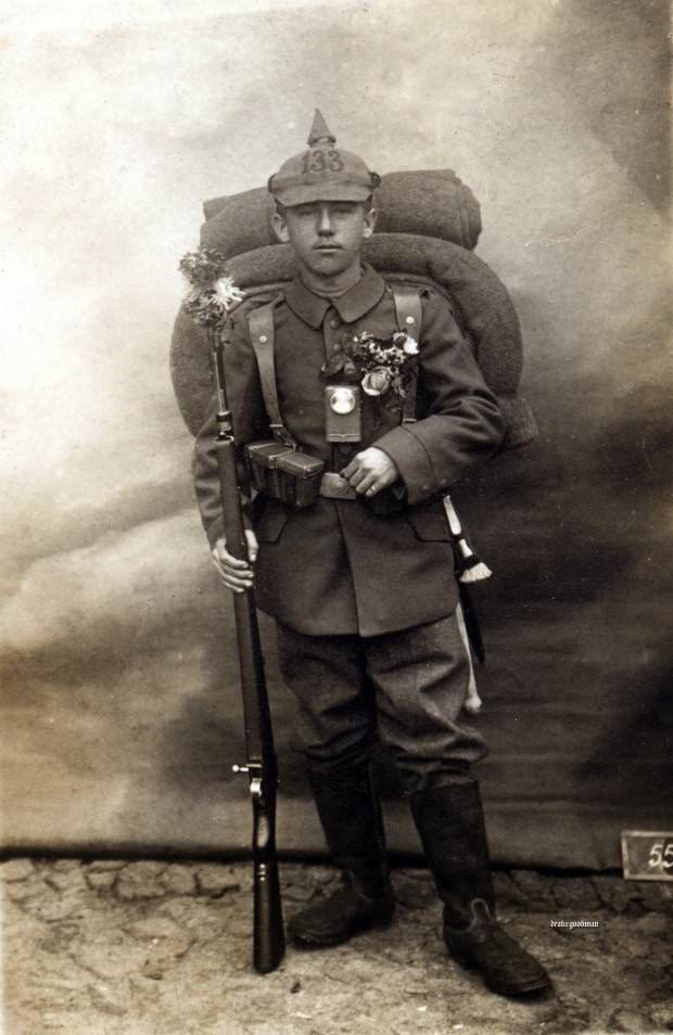 Fabulous Studio Portraits of German Soldiers with Flowers, 1910s WWI