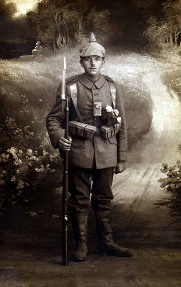Fabulous Studio Portraits of German Soldiers with Flowers, 1910s WWI