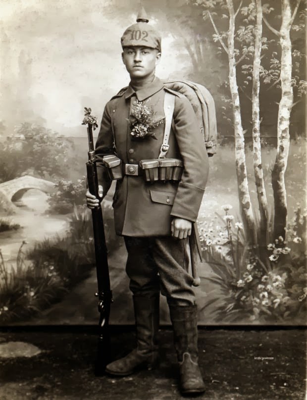Fabulous Studio Portraits of German Soldiers with Flowers, 1910s WWI