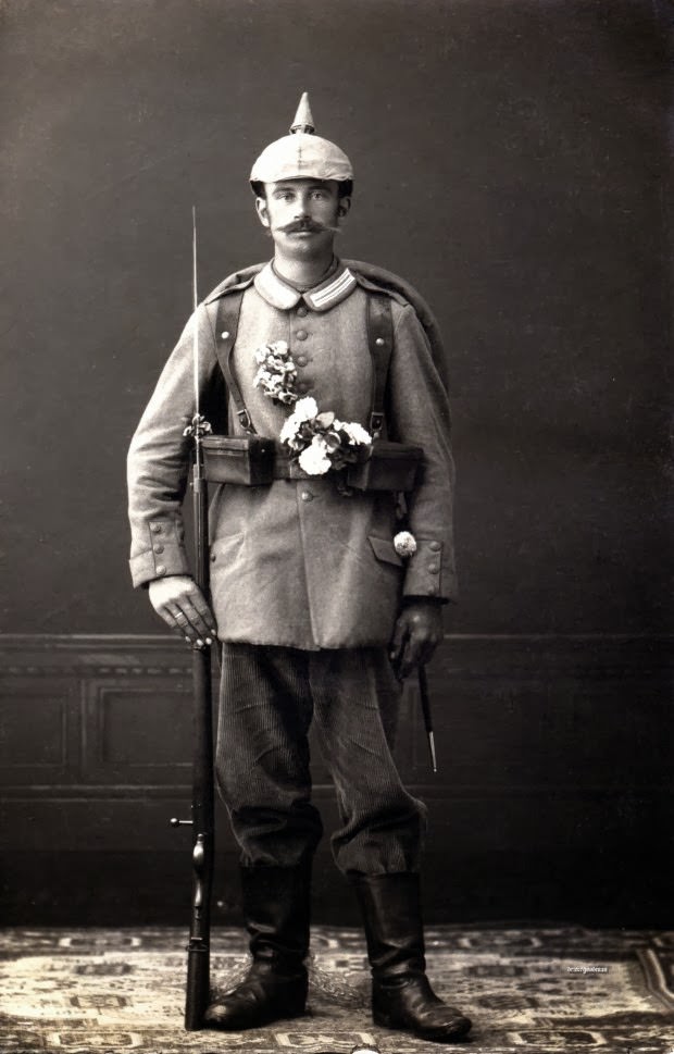 Fabulous Studio Portraits of German Soldiers with Flowers, 1910s WWI