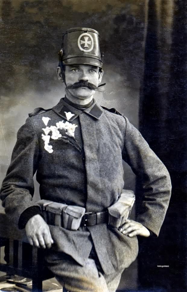 Fabulous Studio Portraits of German Soldiers with Flowers, 1910s WWI