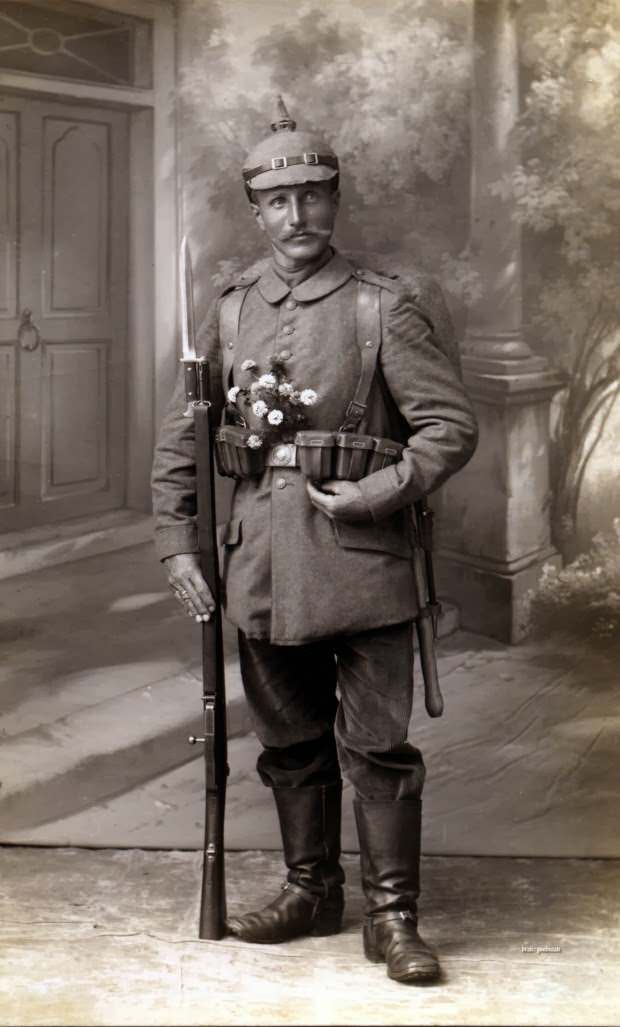 Fabulous Studio Portraits of German Soldiers with Flowers, 1910s WWI