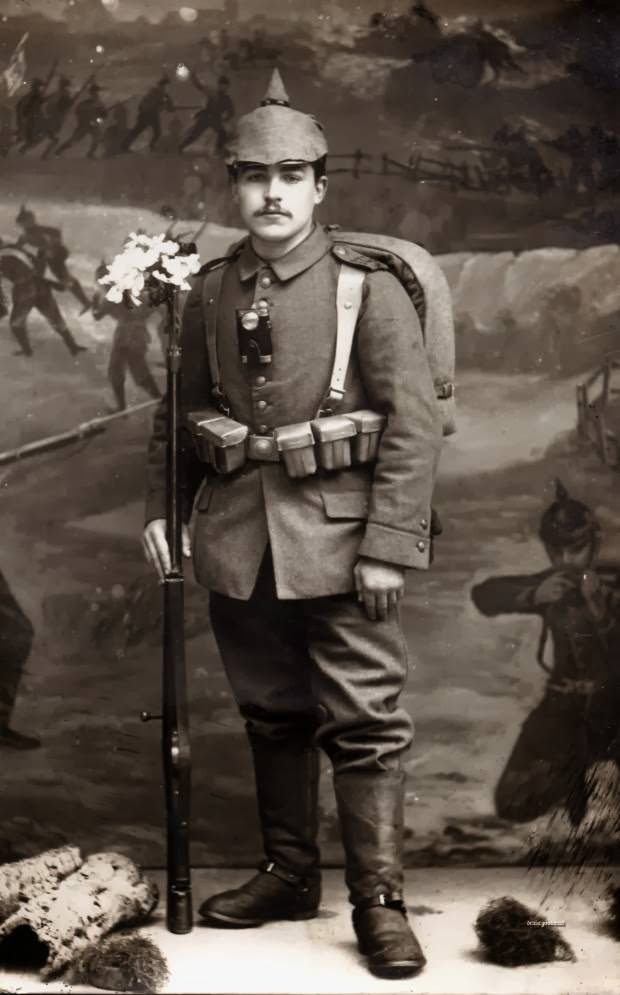Fabulous Studio Portraits of German Soldiers with Flowers, 1910s WWI