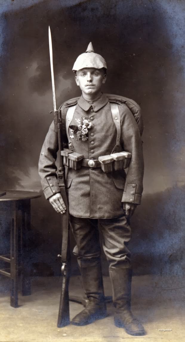 Fabulous Studio Portraits of German Soldiers with Flowers, 1910s WWI