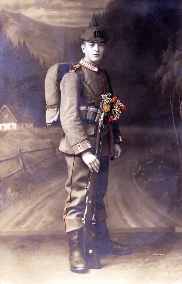 Fabulous Studio Portraits of German Soldiers with Flowers, 1910s WWI
