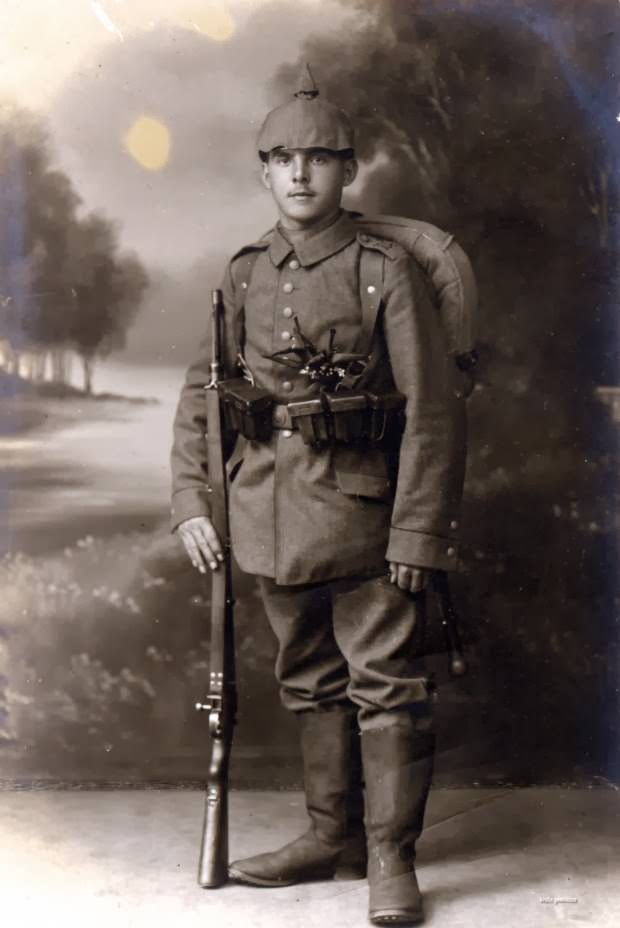 Fabulous Studio Portraits of German Soldiers with Flowers, 1910s WWI