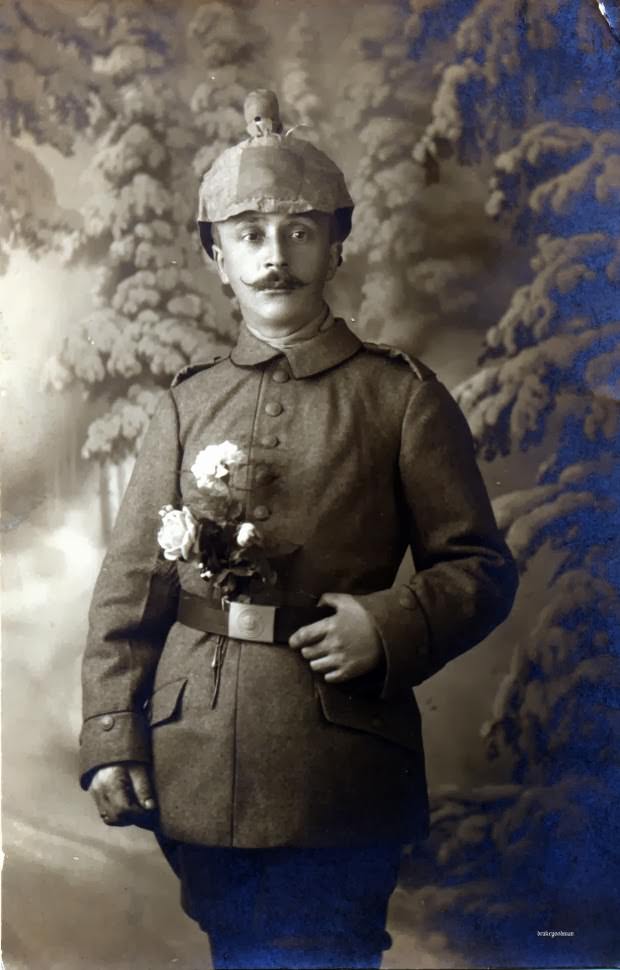 Fabulous Studio Portraits of German Soldiers with Flowers, 1910s WWI