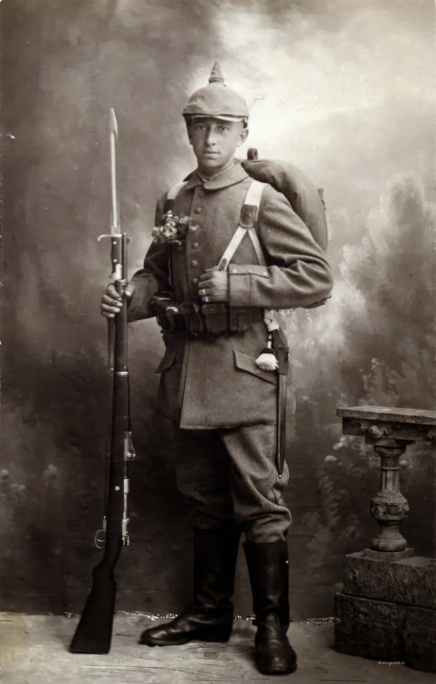 Fabulous Studio Portraits of German Soldiers with Flowers, 1910s WWI