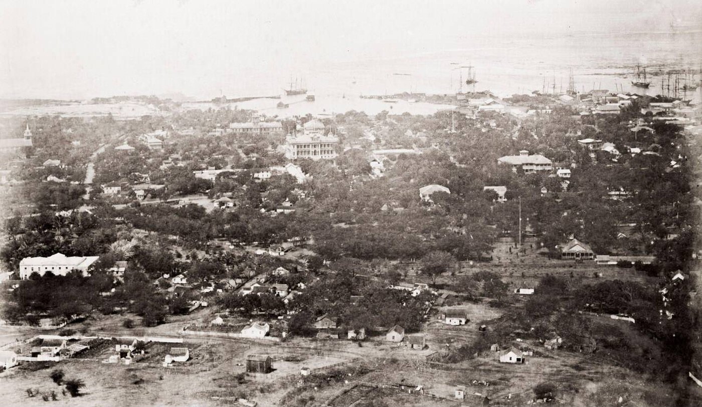 #37 View of Honolulu from the Punch Bowl, Hawaii, Hawaiian Islands, 1890s.