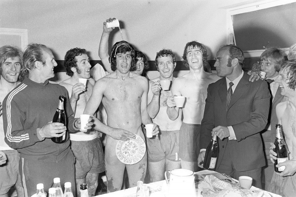 Orient’s Phil Hoadley, Barrie Fairbrother, and Mickey Bullock celebrating, 1972.