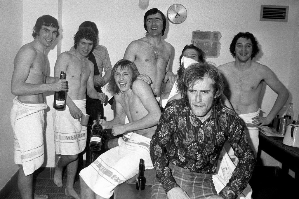West Ham United’s Alan Taylor celebrating with a pint of milk, 1975.