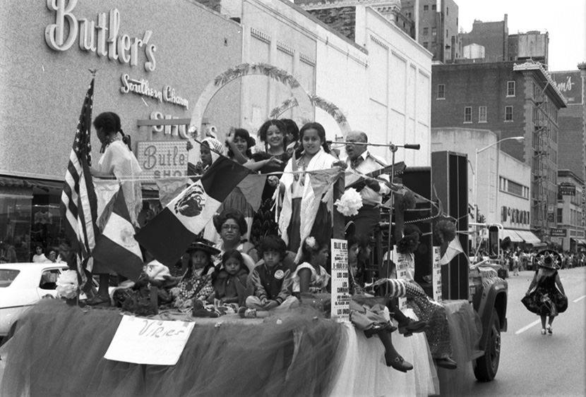 #11 A Mexican Independence Day parade float in downtown Fort Worth, Texas, 1975.