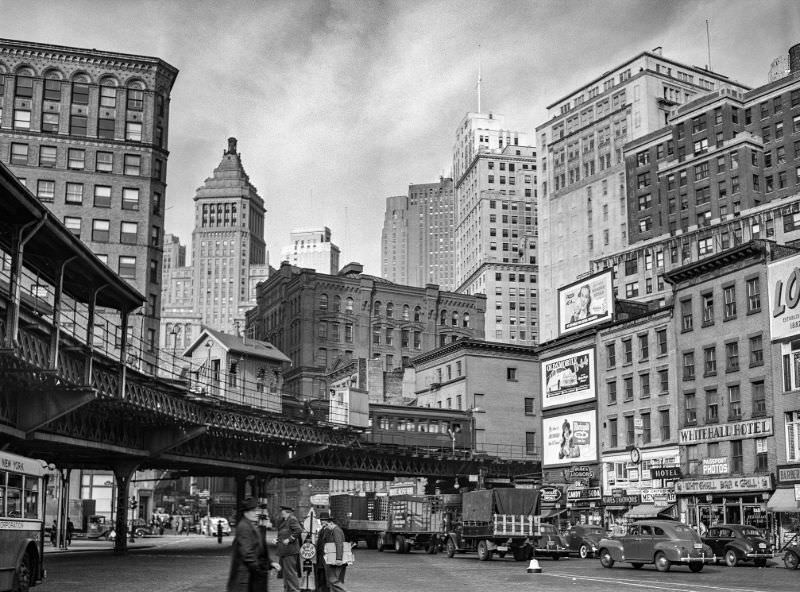 #31 Elevated train structure and buildings, Lower Manhattan, New York, 1941.