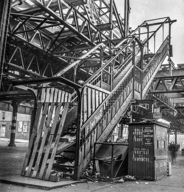 #3 Second Avenue elevated railway at 14th Street in the midst of demolition, New York, 1942.