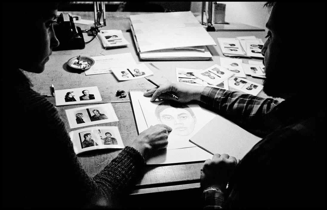 #1 Policeman artist paints a portrait of the suspect, 1979.