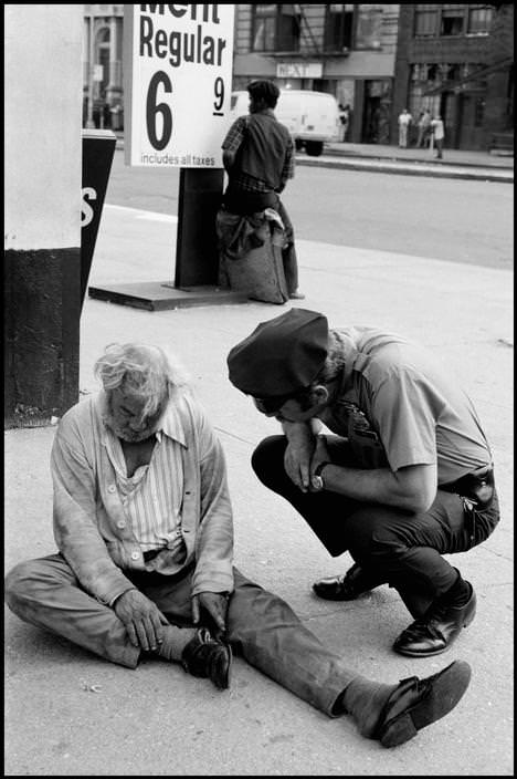 #87 A police officer checks if the man was bad or just drunk, 1978.