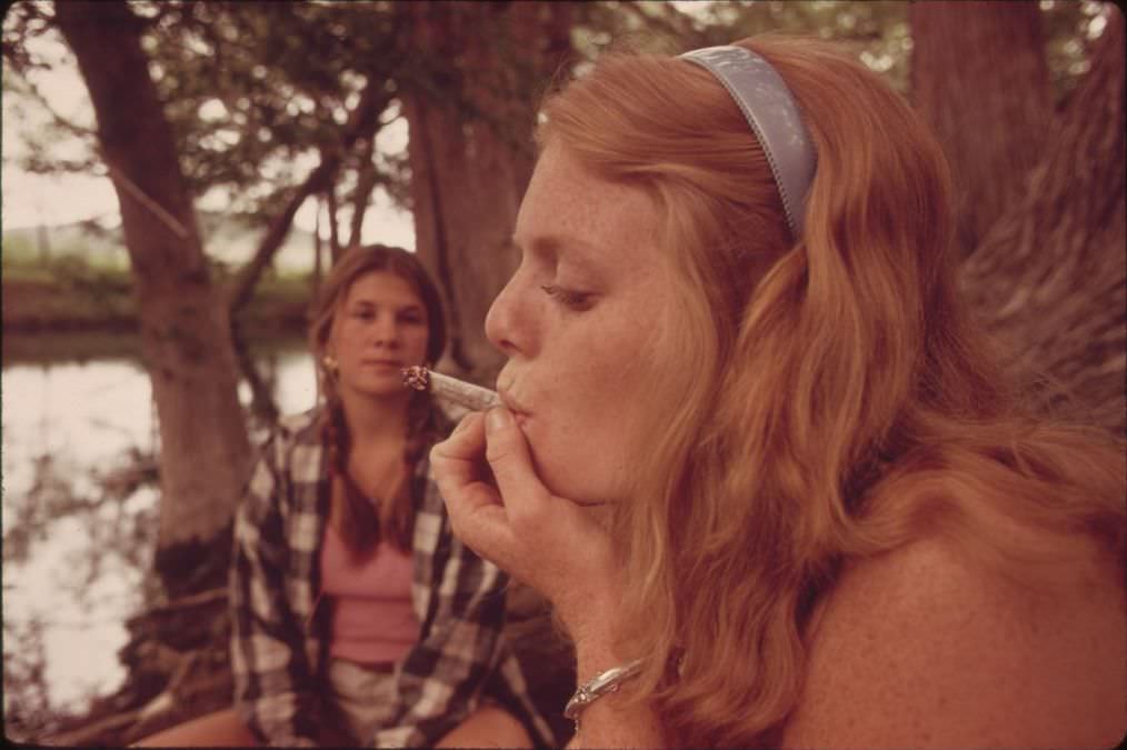 #31 Teenage girls smoking marijuana near Leakey, Texas, 1973.
