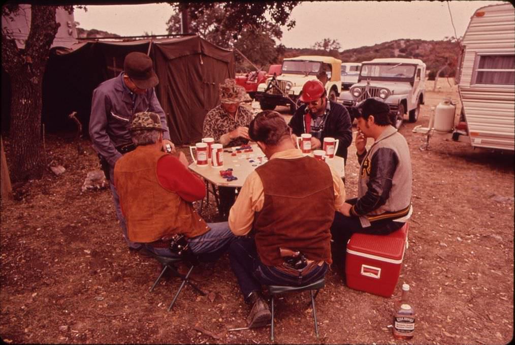#17 Deer hunters playing poker at their permanent camp, 1972.