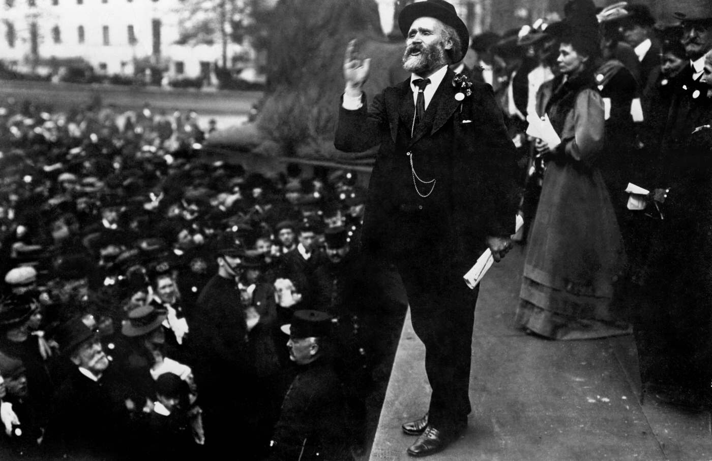 #6 Keir Hardie and Emmeline Pankhurst at a Women’s Suffrage demonstration in Trafalgar Square, 1908.