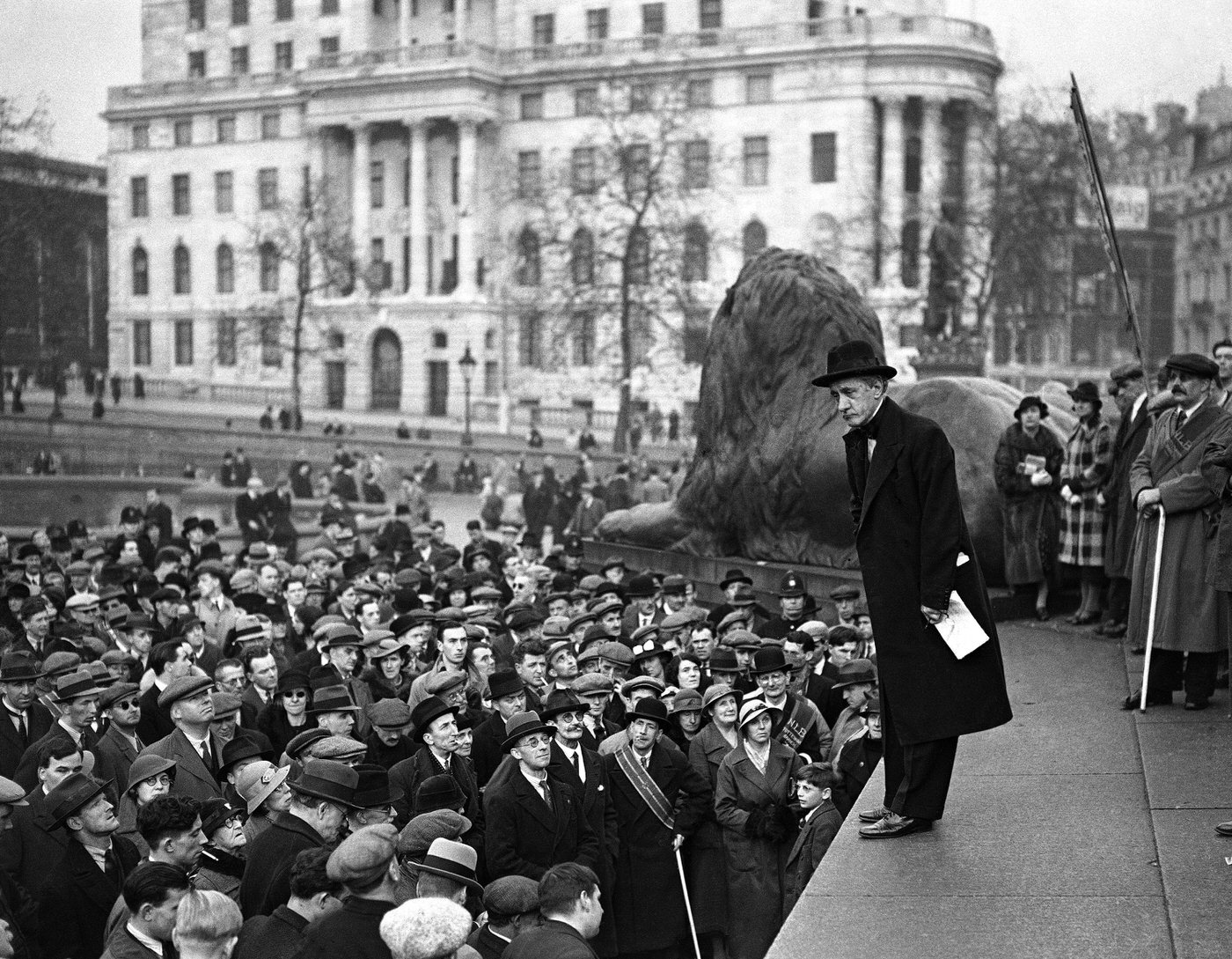 #14 Hannen Swaffer addressing blind marchers in Trafalgar Square, 1936.