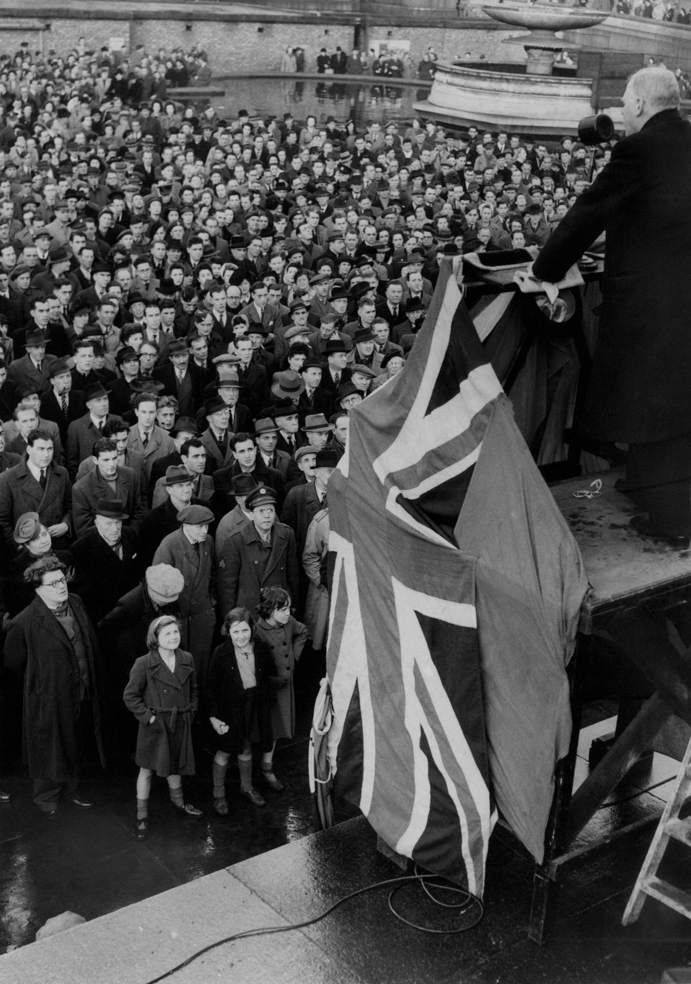 #27 A demonstration against British policy in Greece in Trafalgar Square, featuring Dr. Haden Guest, 1944.