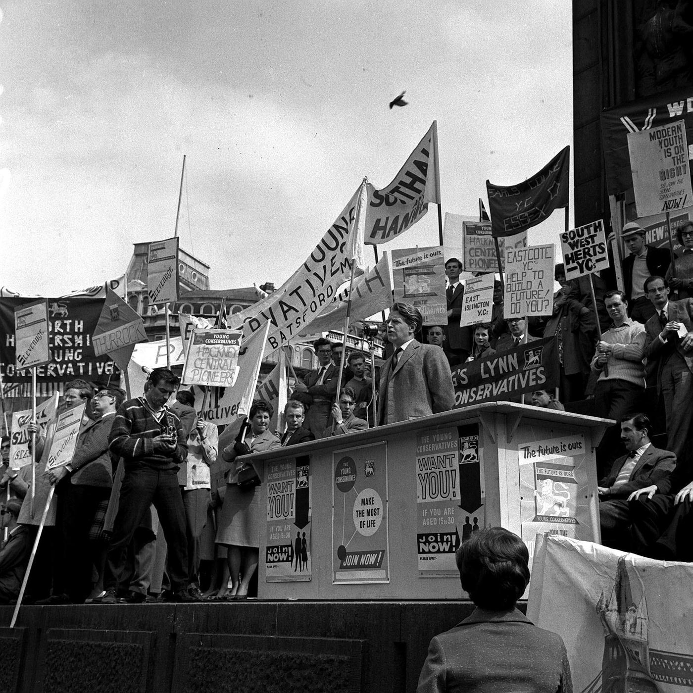 #39 Christopher Chataway speaking at a Young Conservatives rally in Trafalgar Square, 1961.