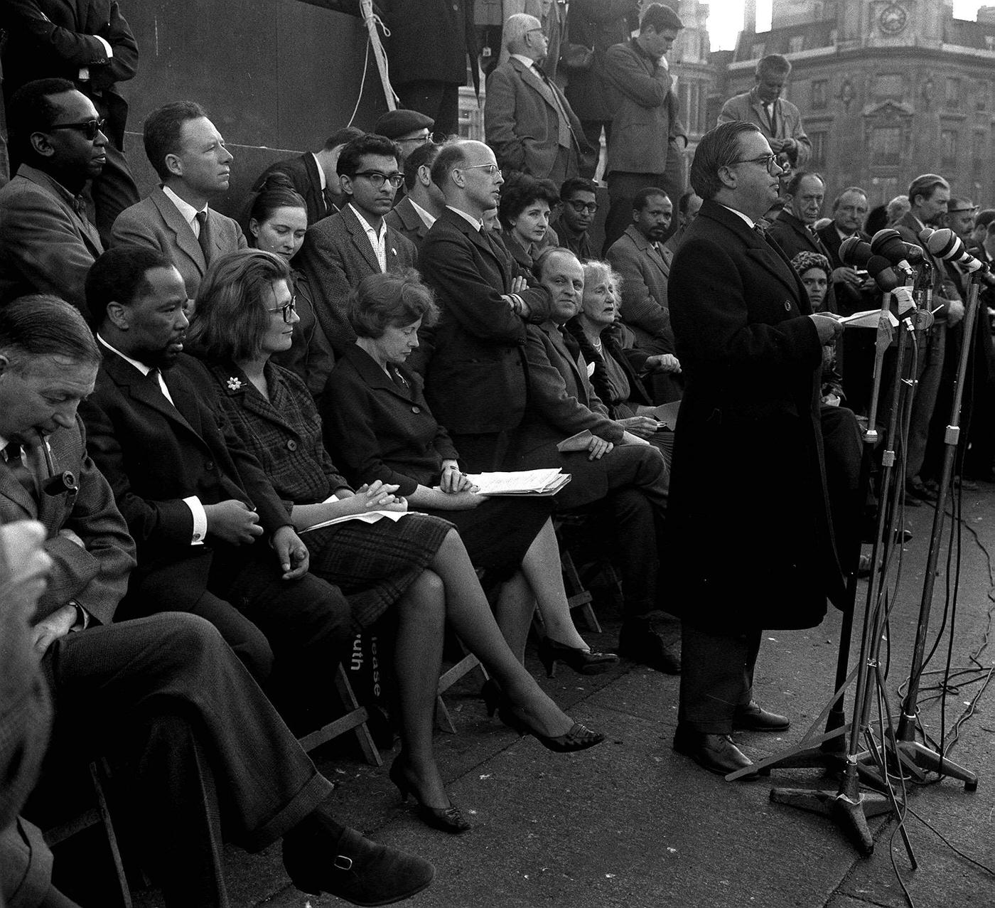 #45 Woodrow Wyatt speaking at an anti-apartheid meeting in Trafalgar Square, 1963.