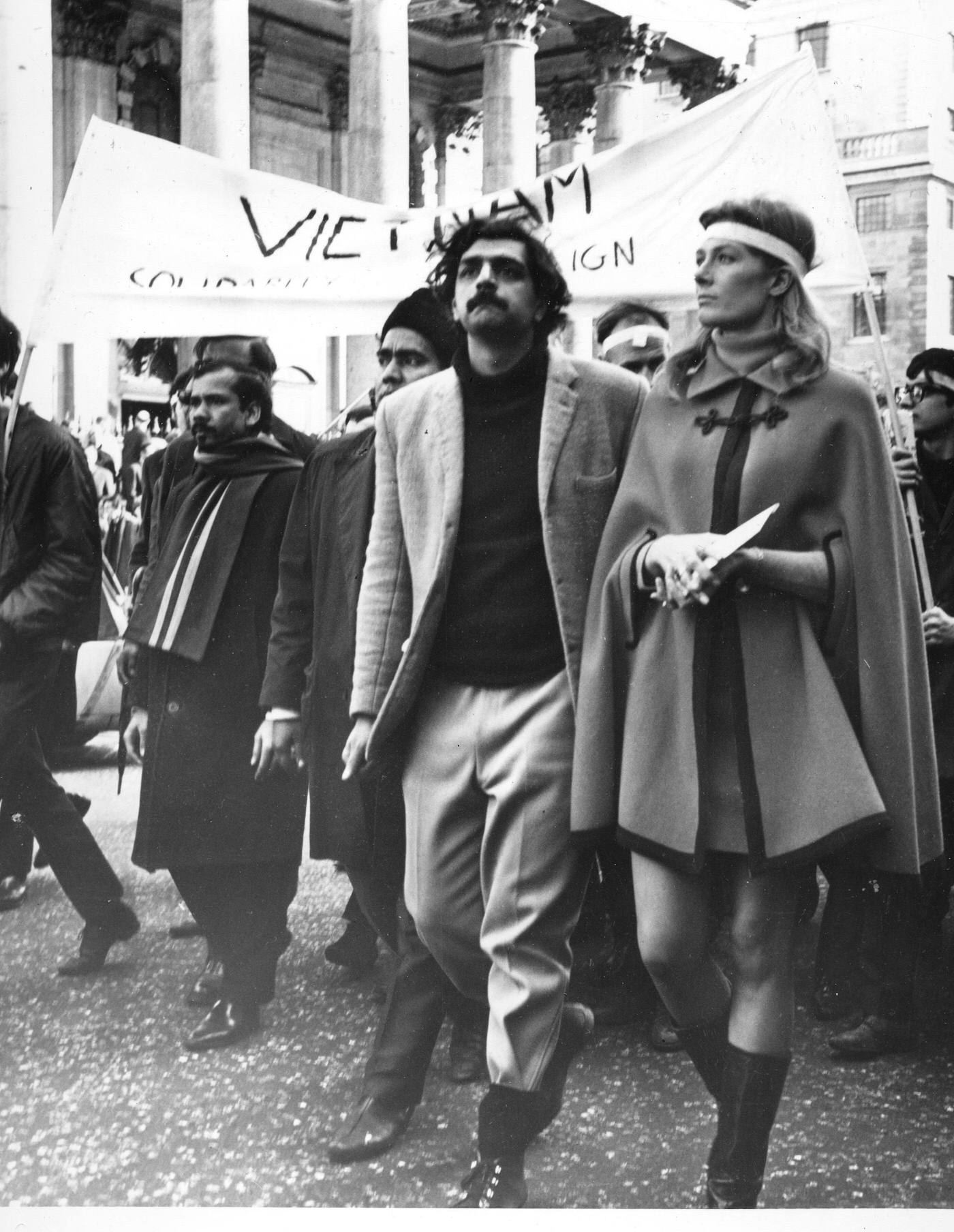 #47 Vanessa Redgrave leading anti-Vietnam War demonstrators to the U.S. Embassy, 1966.