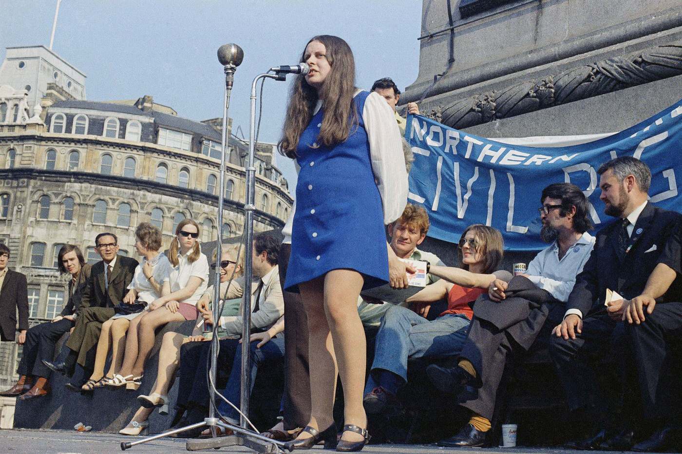 #56 Bernadette Devlin speaking at a rally in Trafalgar Square, 1971.