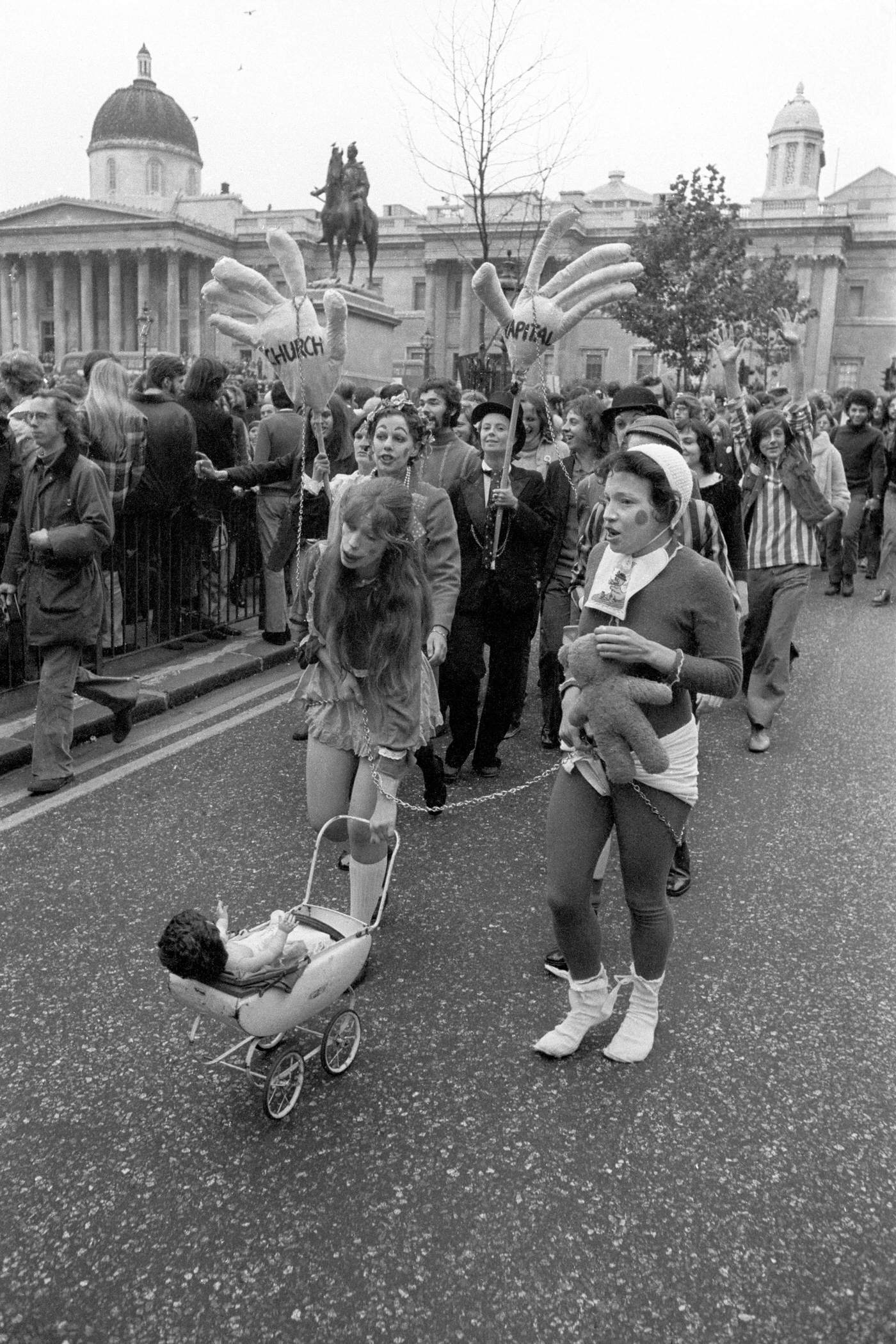 #57 Women’s Liberation Street Theatre demonstrating against the Festival of Light, 1971.