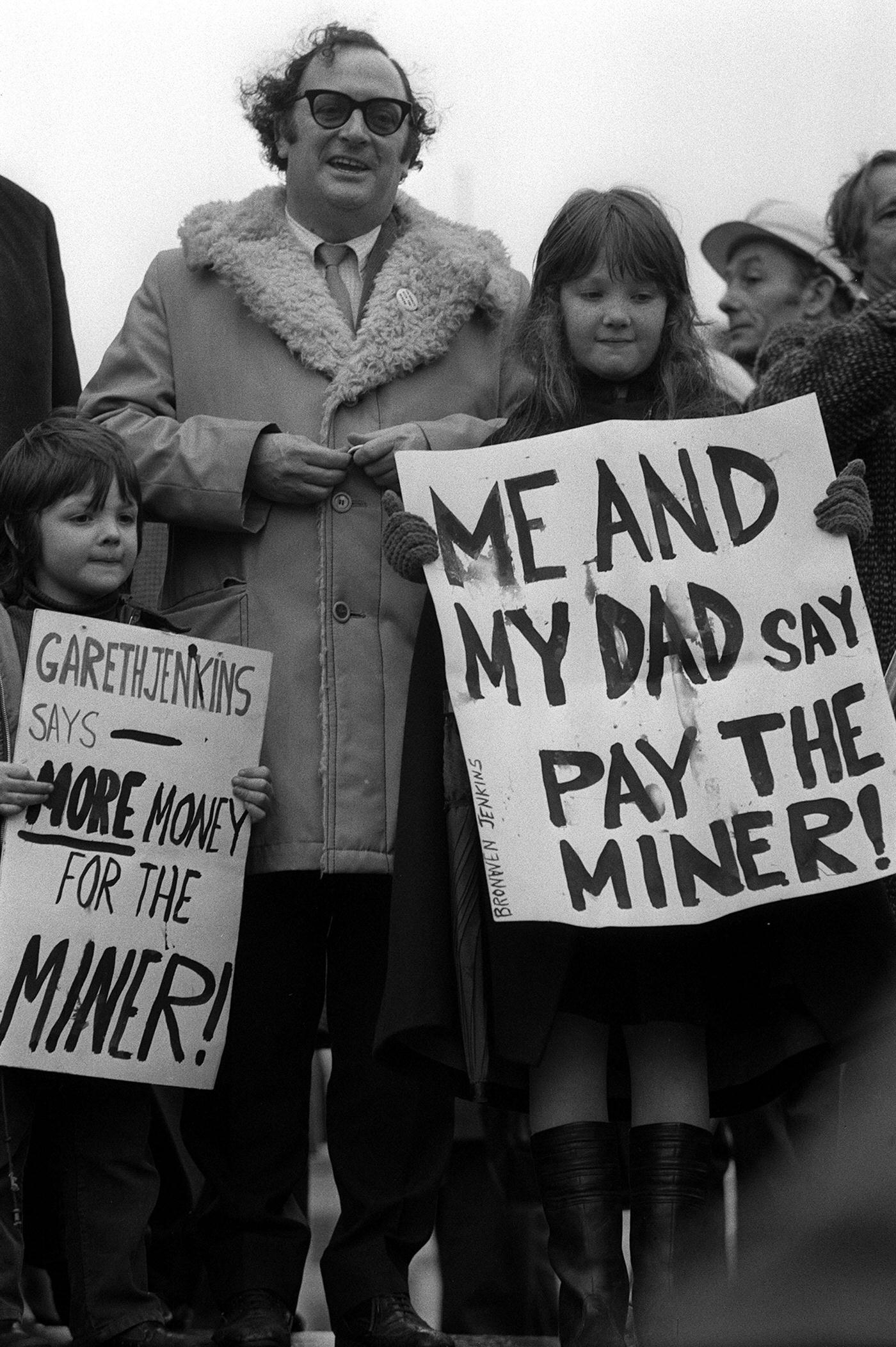 #58 Gareth and Bronwen supporting their father at a miners’ rally in Trafalgar Square, date unknown.