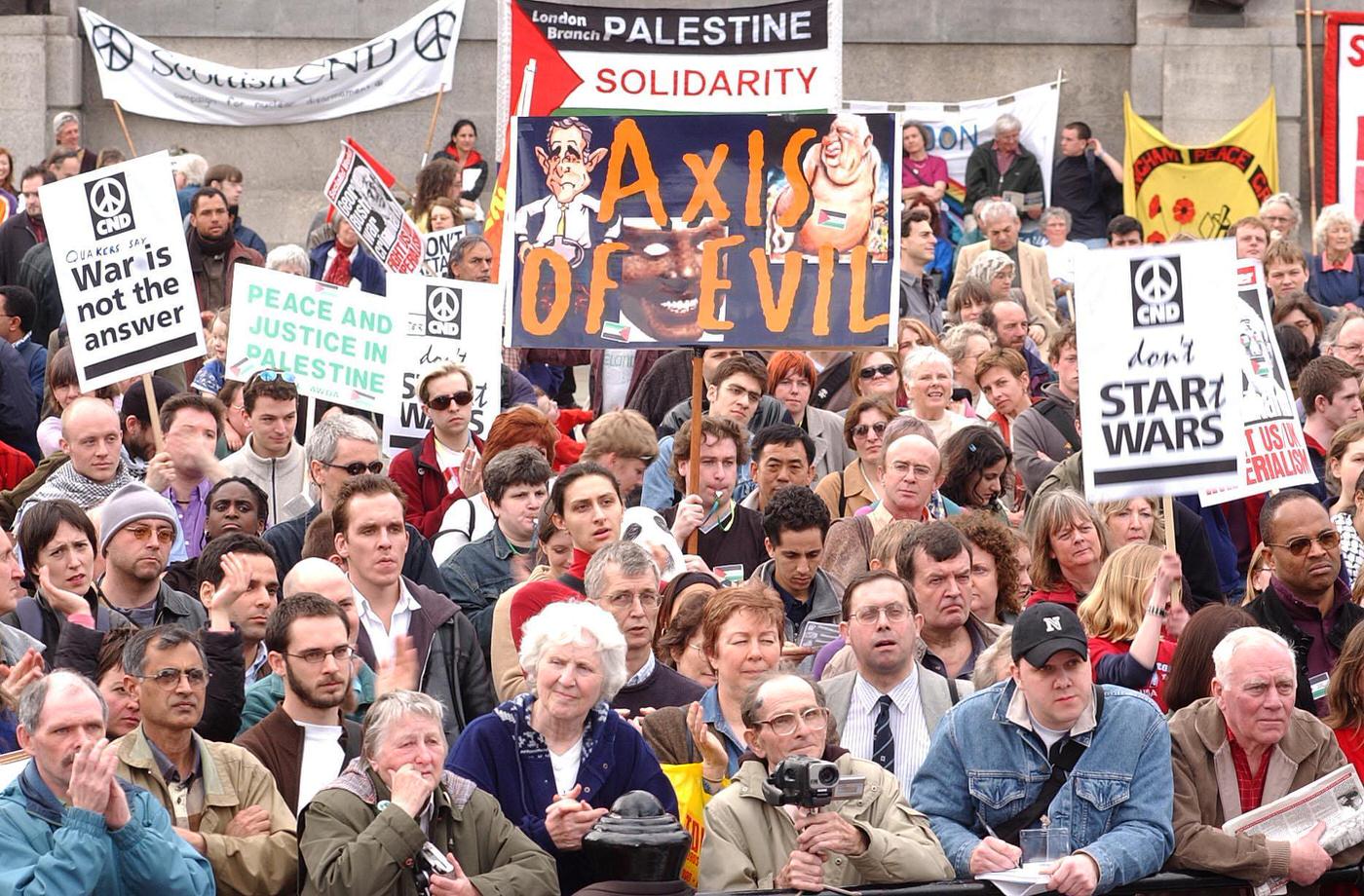 #71 An anti-war protest in Trafalgar Square organized by CND, 2004.