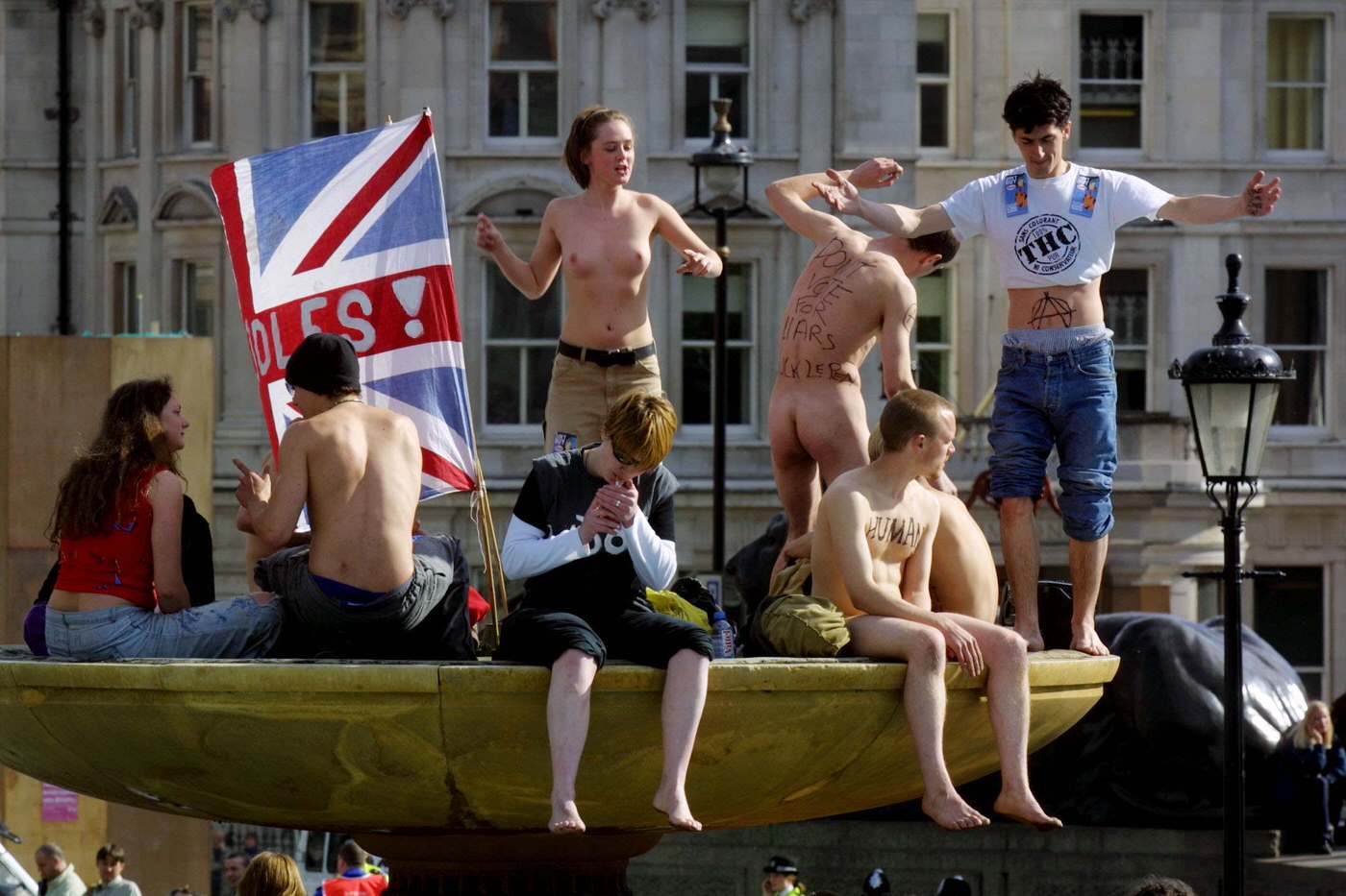 #72 May Day protesters in Trafalgar Square, 2002.