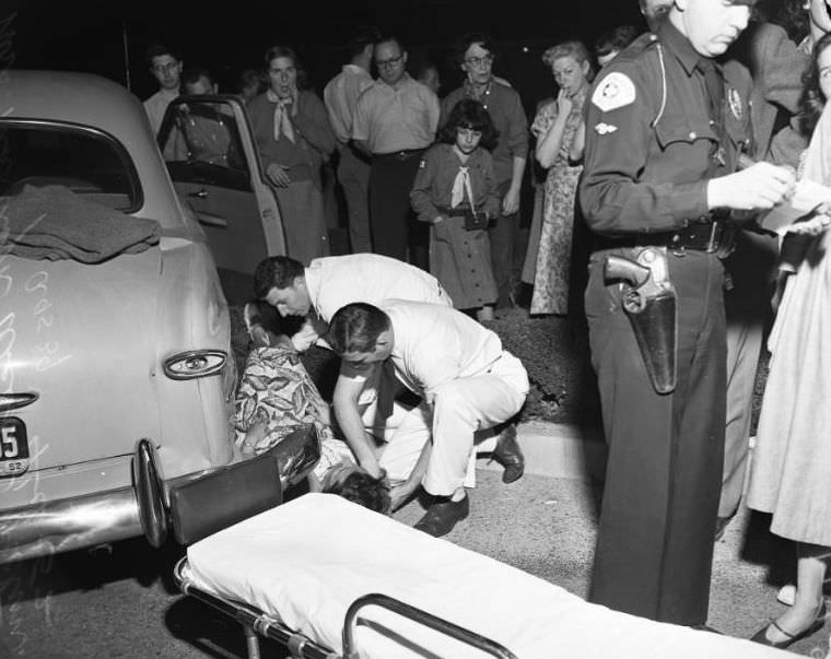 #22 Two-car accident at Beverly Drive and Kirkside Road, West Los Angeles, April 4, 1952