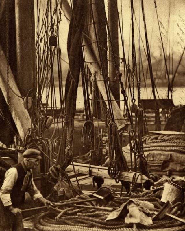#64 On the deck of a Thames Sailing Barge.