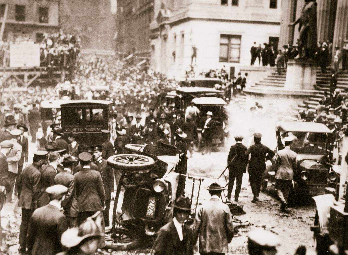 The bomb blast opposite J.P. Morgan &; Co., New York City, 1920.