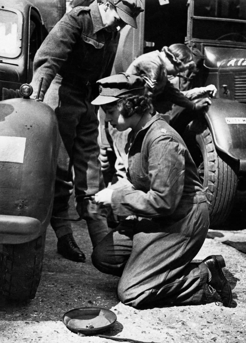 Princess Elizabeth was a truck mechanic in the Women’s Auxiliary Territorial Service, 1945.