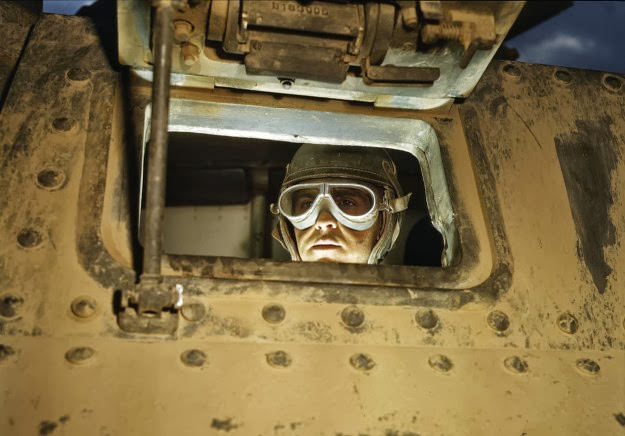 A tank driver at Fort Knox, Kentucky, 1942.