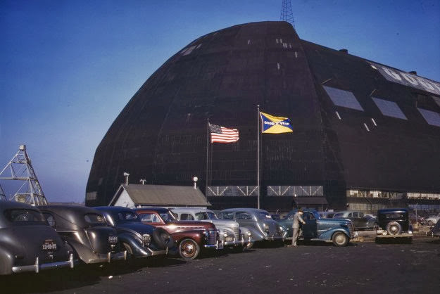 A huge building, formerly an aircraft dock, houses aircraft sub-assembly shops at the Goodyear Aircraft Corp., Akron, Ohio, 1941.