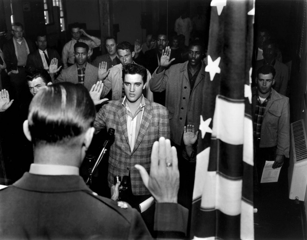 Elvis Presley being inducted into the U.S. Army, 1958.