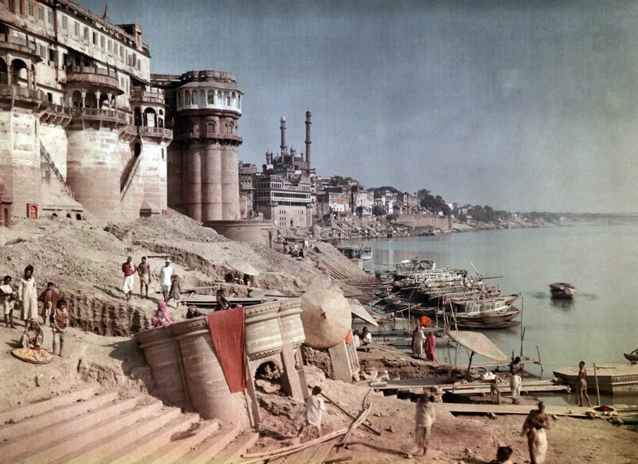 Sacred place for bathing in the Ganges river in Varanasi, India.