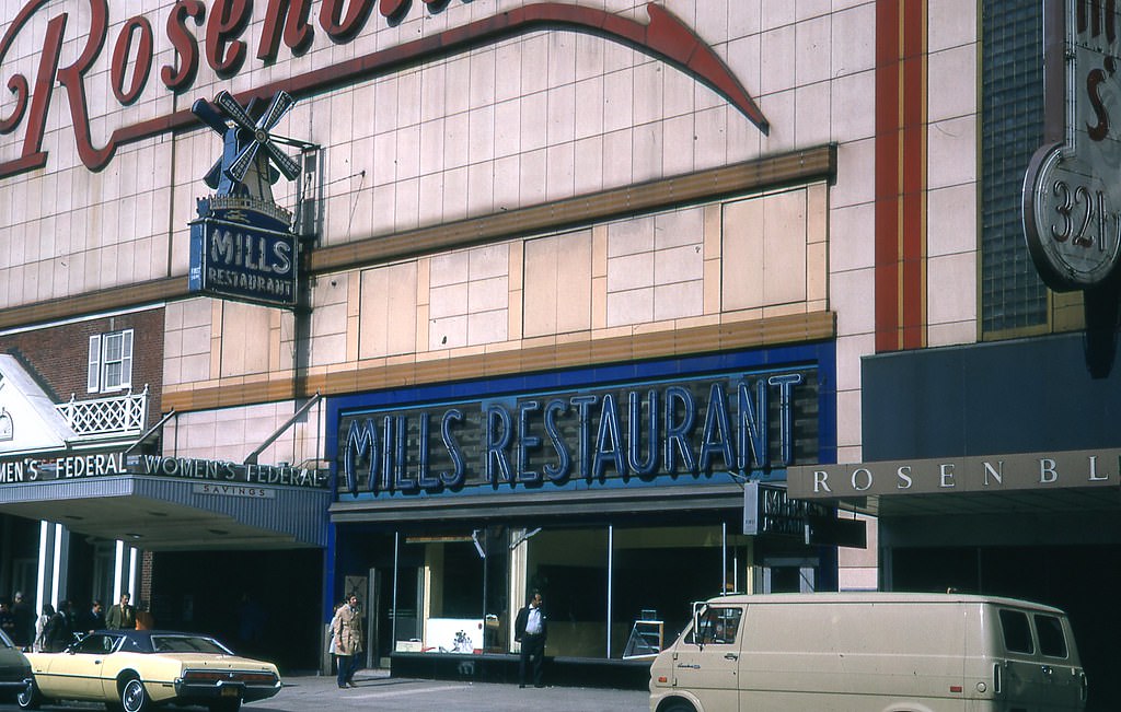 #49 Mills restaurant on Euclid Avenue in Cleveland, Ohio, 1971.