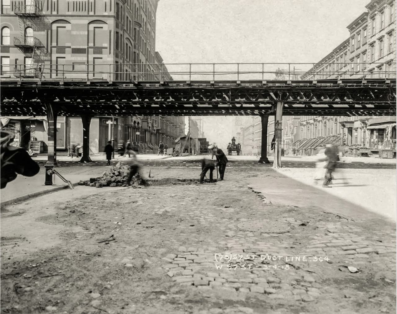 #62 Road repair on West 57th Street, 1918.