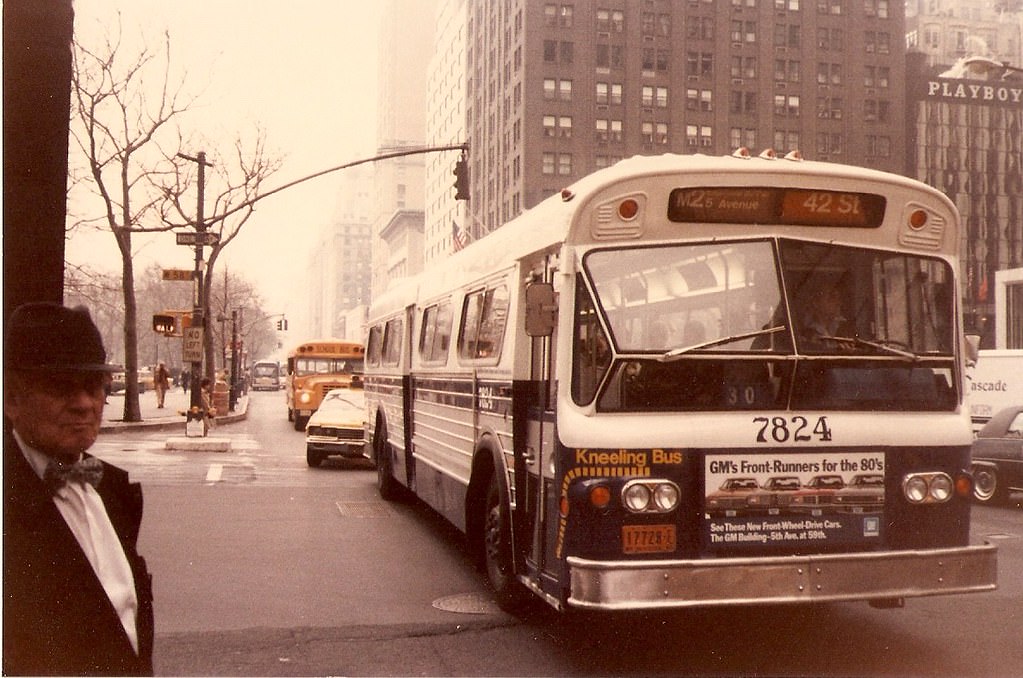 #42 A kneeling bus on Fifth Avenue, 1979.